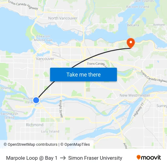 Marpole Loop @ Bay 1 to Simon Fraser University map