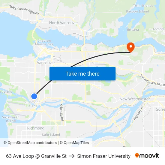 63 Ave Loop @ Granville St to Simon Fraser University map