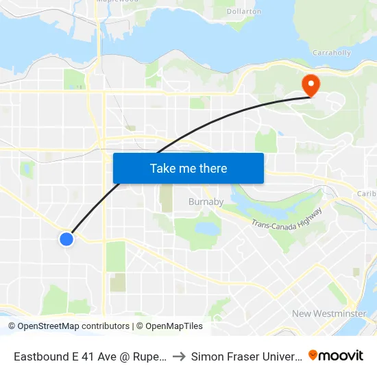 Eastbound E 41 Ave @ Rupert St to Simon Fraser University map