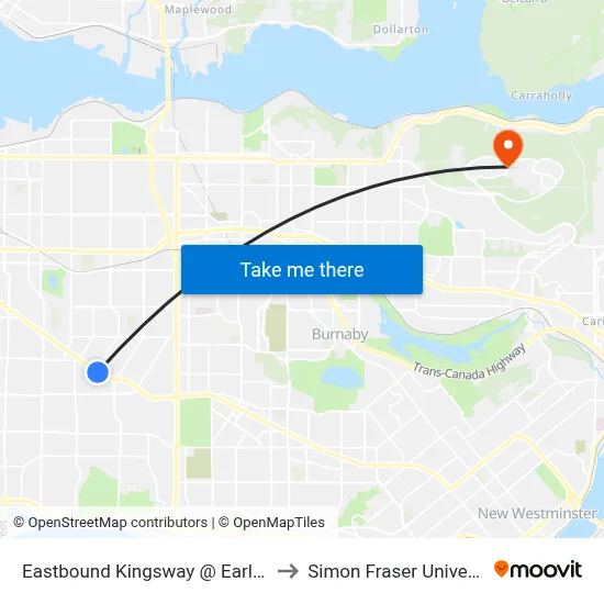 Eastbound Kingsway @ Earles St to Simon Fraser University map