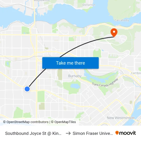 Southbound Joyce St @ Kingsway to Simon Fraser University map