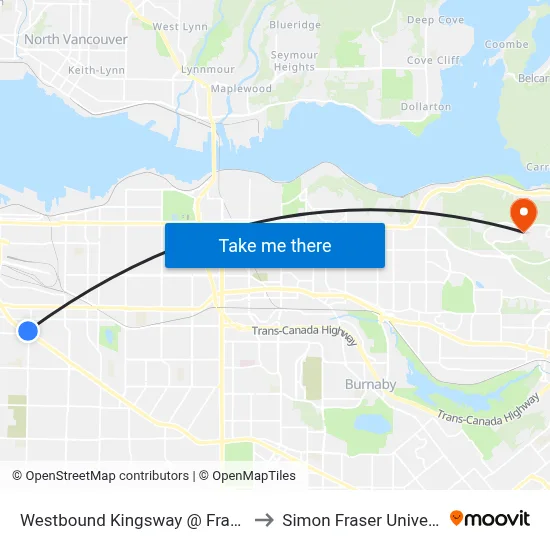Westbound Kingsway @ Fraser St to Simon Fraser University map