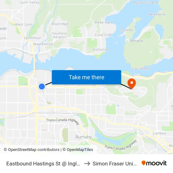 Eastbound Hastings St @ Ingleton Ave to Simon Fraser University map