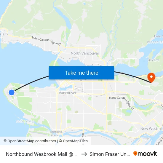 Northbound Wesbrook Mall @ 2100 Block to Simon Fraser University map