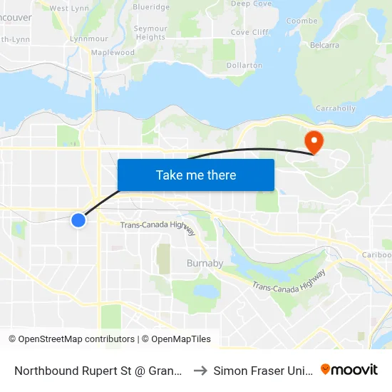 Northbound Rupert St @ Grandview Hwy to Simon Fraser University map