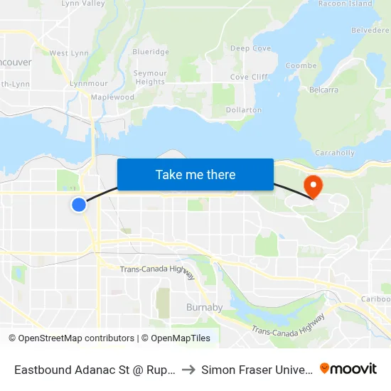 Eastbound Adanac St @ Rupert St to Simon Fraser University map