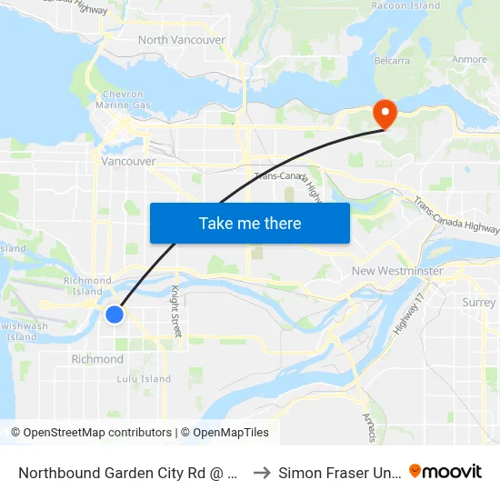 Northbound Garden City Rd @ Capstan Way to Simon Fraser University map