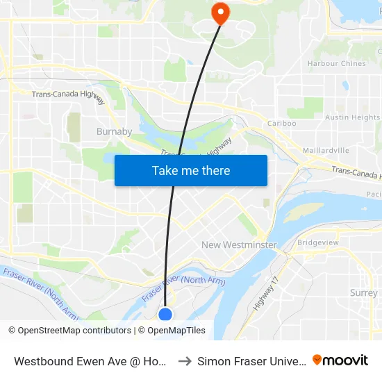 Westbound Ewen Ave @ Howes St to Simon Fraser University map