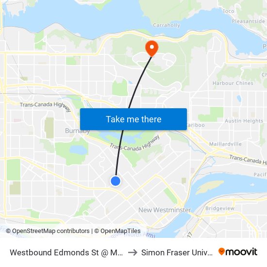 Westbound Edmonds St @ Mary Ave to Simon Fraser University map