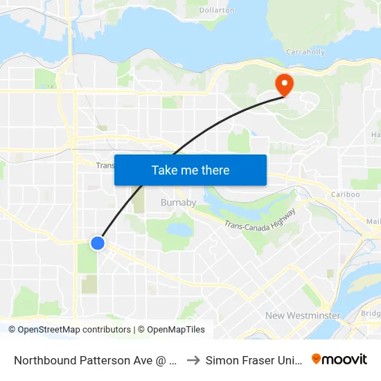 Northbound Patterson Ave @ Kingsway to Simon Fraser University map