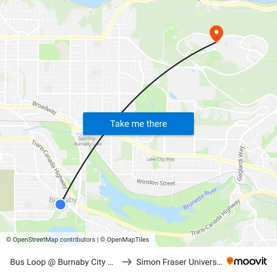 Bus Loop @ Burnaby City Hall to Simon Fraser University map