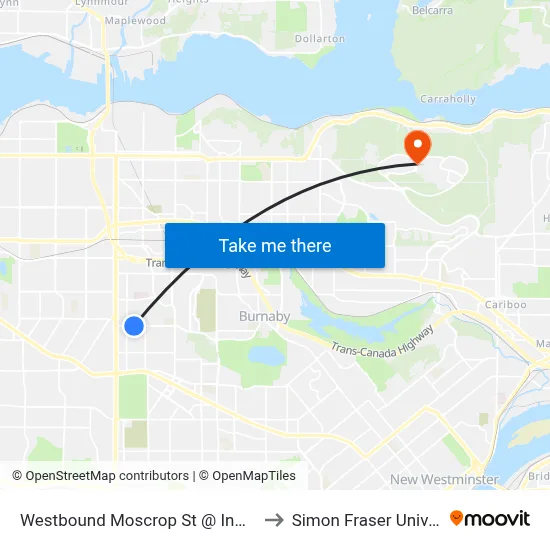 Westbound Moscrop St @ Inman Ave to Simon Fraser University map
