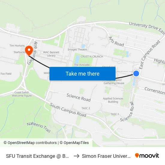 SFU Transit Exchange @ Bay 3 to Simon Fraser University map