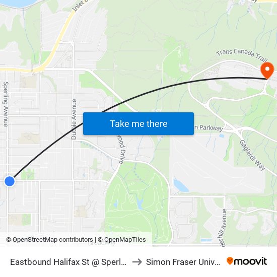 Eastbound Halifax St @ Sperling Ave to Simon Fraser University map