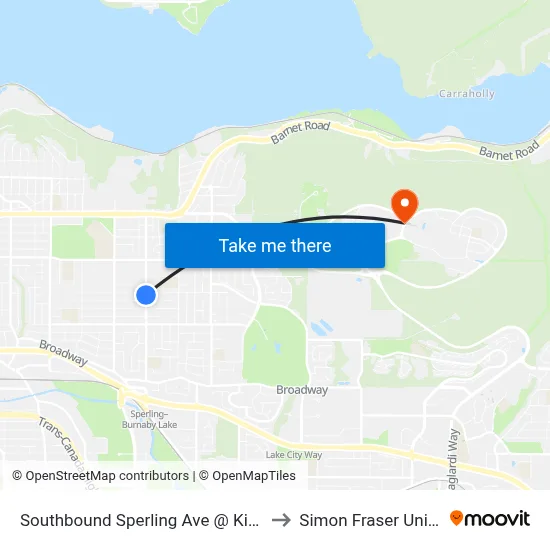 Southbound Sperling Ave @ Kitchener St to Simon Fraser University map