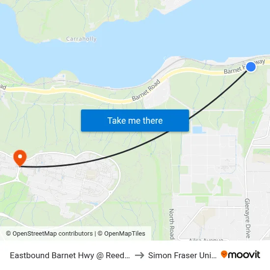 Eastbound Barnet Hwy @ Reed Point Way to Simon Fraser University map