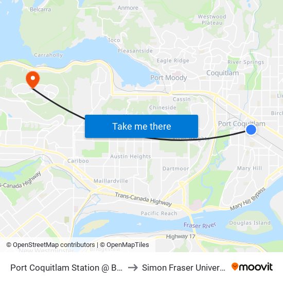 Port Coquitlam Station @ Bay 5 to Simon Fraser University map