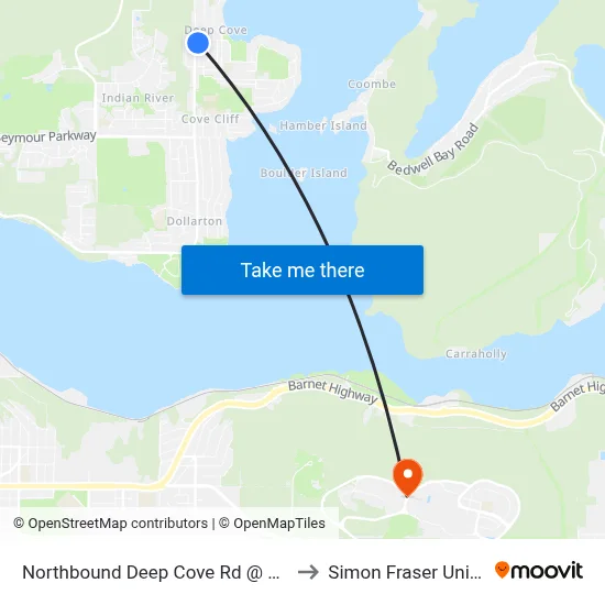 Northbound Deep Cove Rd @ Badger Rd to Simon Fraser University map