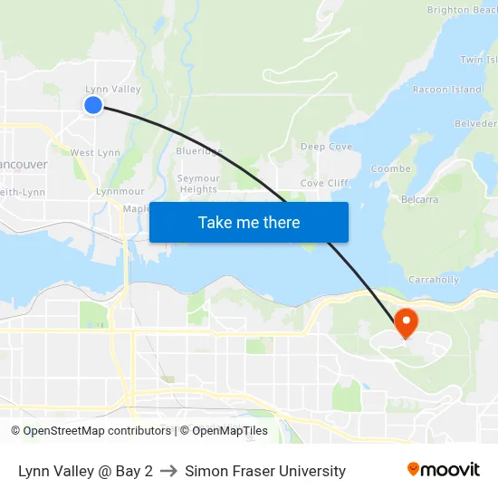 Lynn Valley @ Bay 2 to Simon Fraser University map