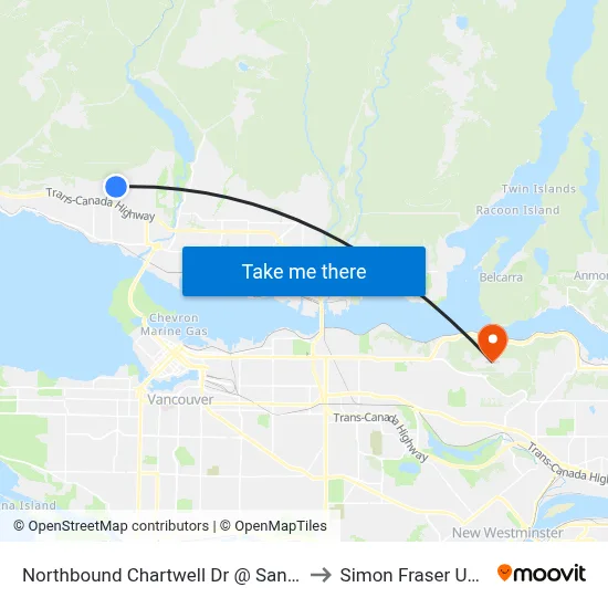 Northbound Chartwell Dr @ Sandhurst Place to Simon Fraser University map