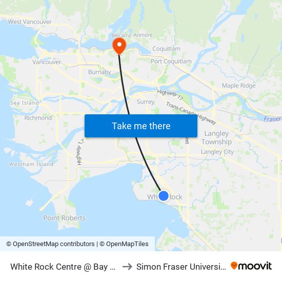White Rock Centre @ Bay 10 to Simon Fraser University map