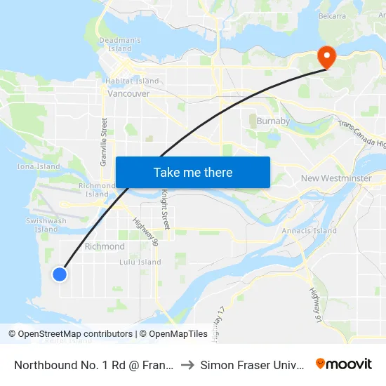 Northbound No. 1 Rd @ Francis Rd to Simon Fraser University map