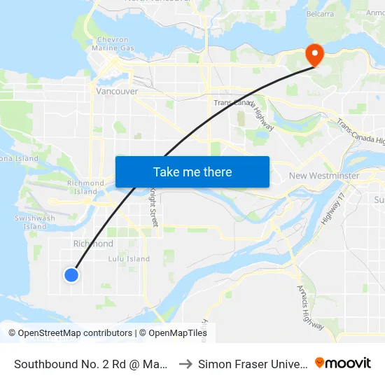 Southbound No. 2 Rd @ Maple Rd to Simon Fraser University map