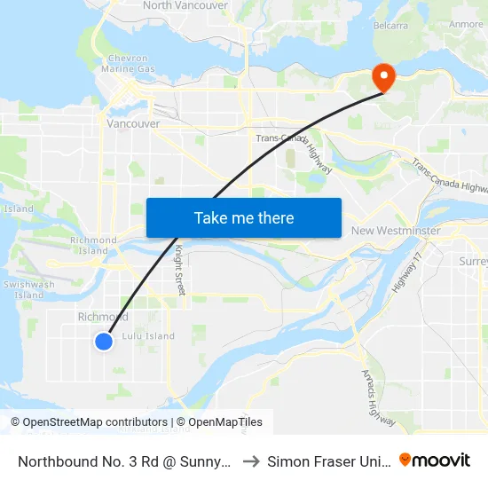 Northbound No. 3 Rd @ Sunnymede Gate to Simon Fraser University map