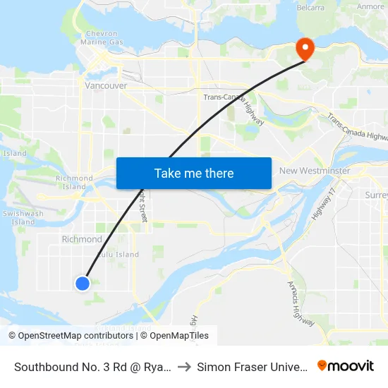 Southbound No. 3 Rd @ Ryan Rd to Simon Fraser University map