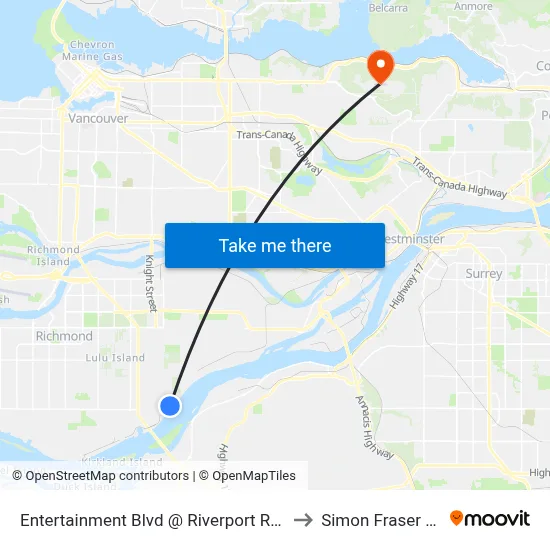 Entertainment Blvd @ Riverport Recreation Complex to Simon Fraser University map