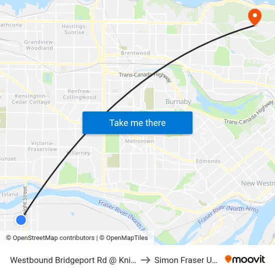 Westbound Bridgeport Rd @ Knight St Bridge to Simon Fraser University map