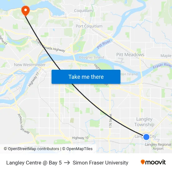 Langley Centre @ Bay 5 to Simon Fraser University map