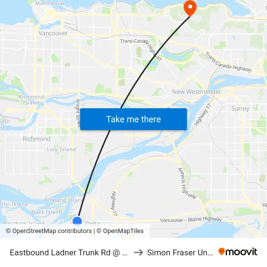 Eastbound Ladner Trunk Rd @ Central Ave to Simon Fraser University map