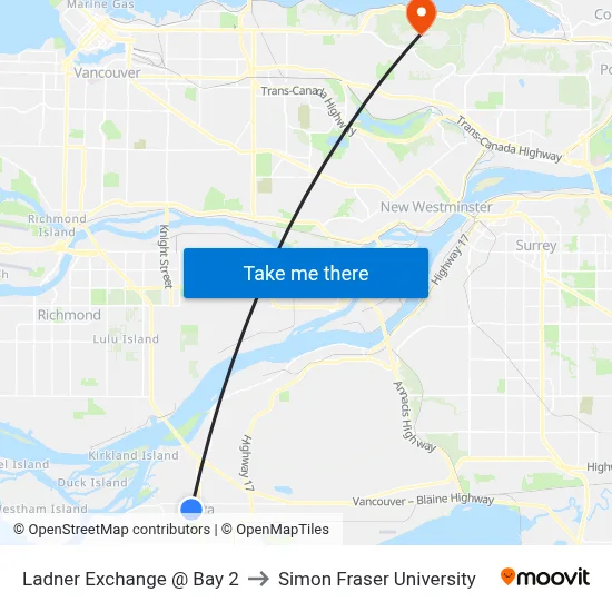 Ladner Exchange @ Bay 2 to Simon Fraser University map