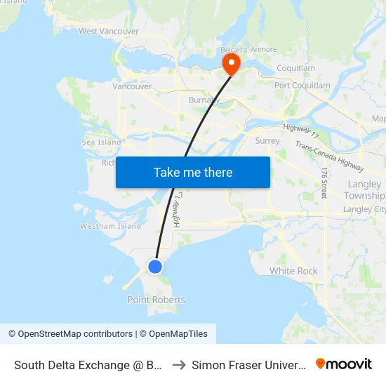 South Delta Exchange @ Bay 2 to Simon Fraser University map