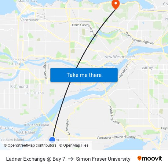 Ladner Exchange @ Bay 7 to Simon Fraser University map
