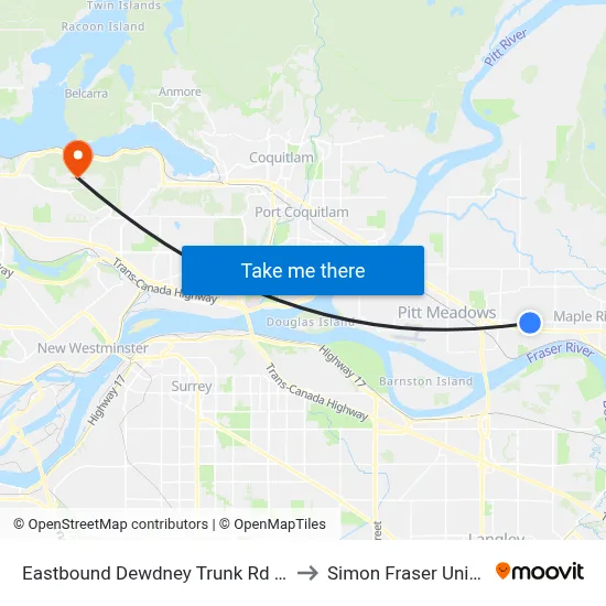 Eastbound Dewdney Trunk Rd @ 210 St to Simon Fraser University map