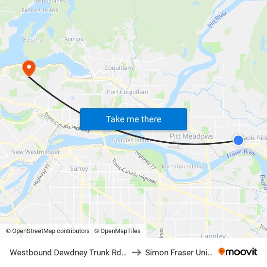 Westbound Dewdney Trunk Rd @ 216 St to Simon Fraser University map