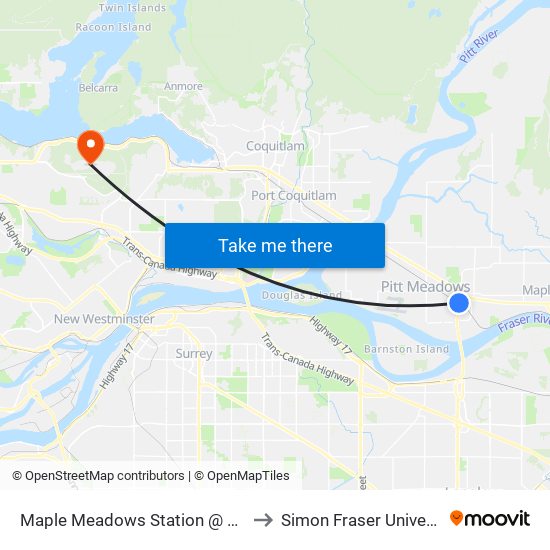 Maple Meadows Station @ Bay 2 to Simon Fraser University map
