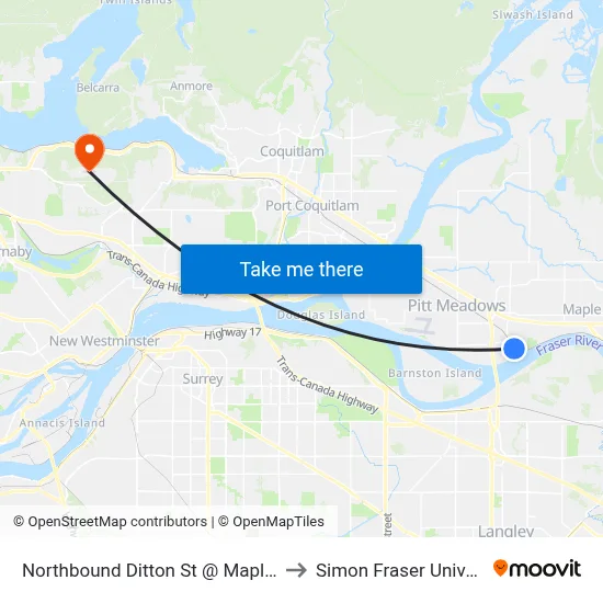 Northbound Ditton St @ Maple Cres to Simon Fraser University map