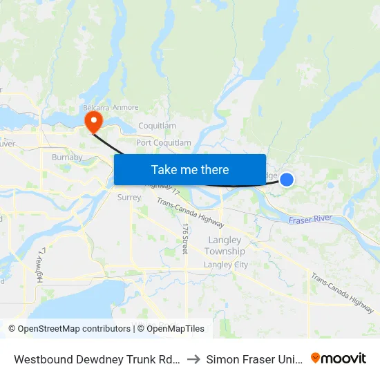 Westbound Dewdney Trunk Rd @ 248 St to Simon Fraser University map