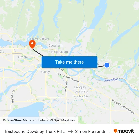 Eastbound Dewdney Trunk Rd @ 256 St to Simon Fraser University map