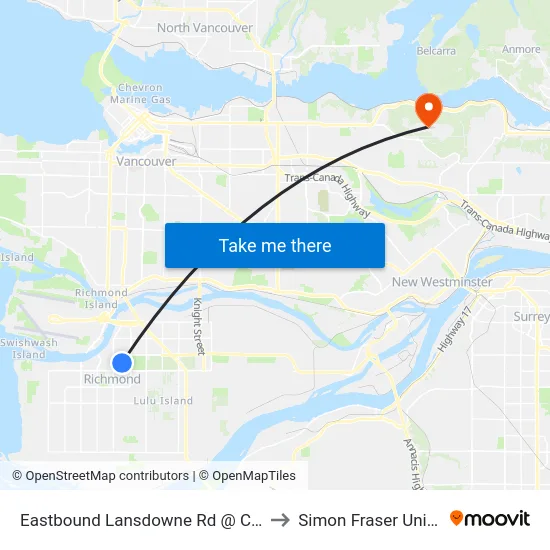 Eastbound Lansdowne Rd @ Cooney Rd to Simon Fraser University map