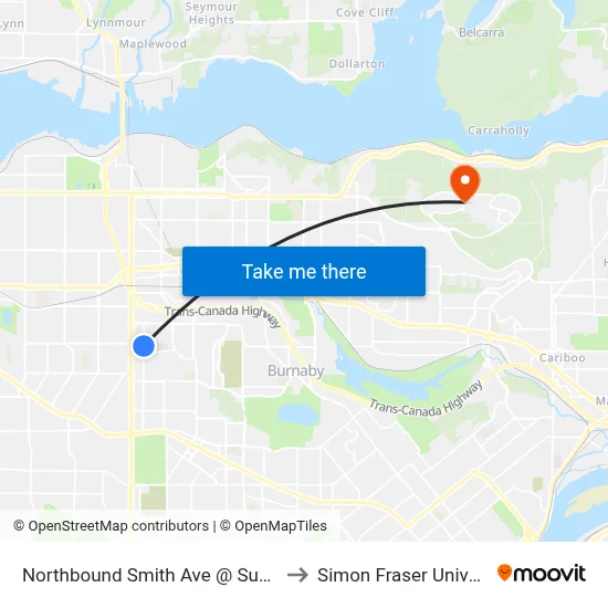 Northbound Smith Ave @ Sunset St to Simon Fraser University map