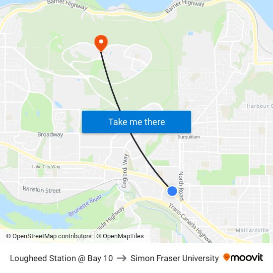 Lougheed Station @ Bay 10 to Simon Fraser University map