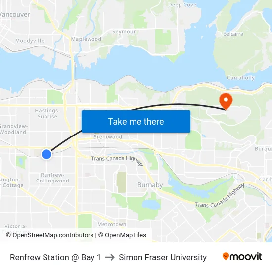 Renfrew Station @ Bay 1 to Simon Fraser University map
