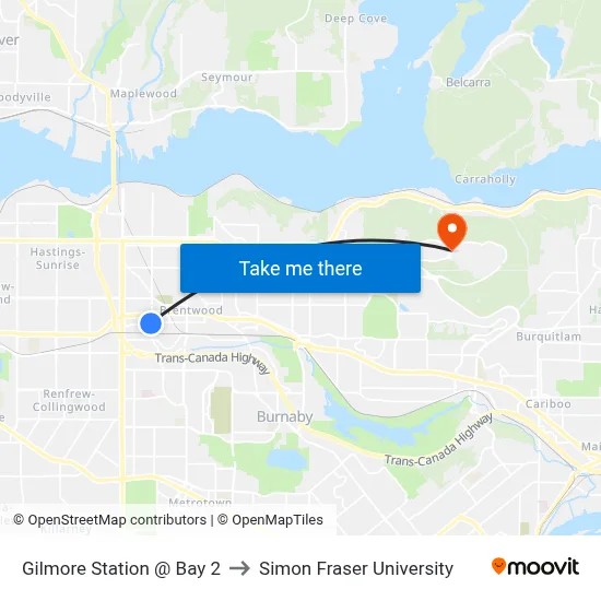 Gilmore Station @ Bay 2 to Simon Fraser University map