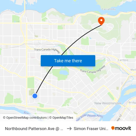 Northbound Patterson Ave @ Rumble St to Simon Fraser University map
