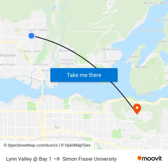 Lynn Valley @ Bay 1 to Simon Fraser University map