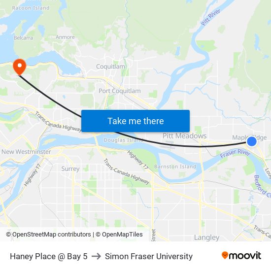 Haney Place @ Bay 5 to Simon Fraser University map